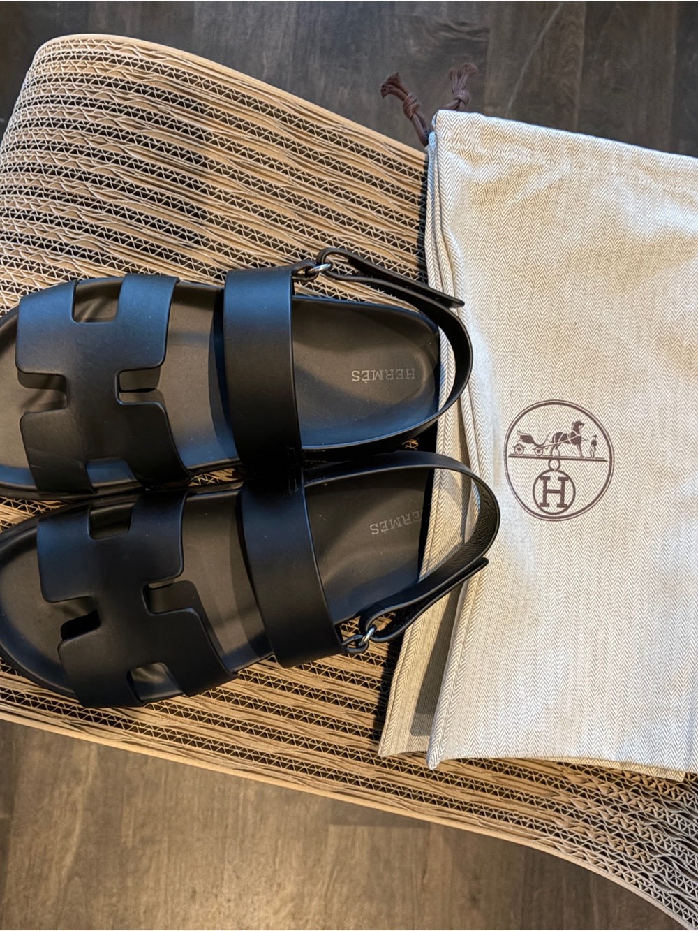 Hermes Black Chypre Sandals